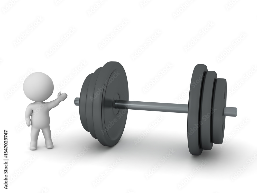3D Character with a Large Barbell Weight 3D Character with a Large Barbell Weight