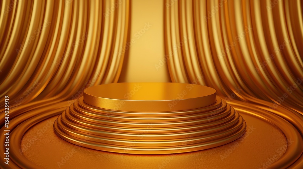 Obraz premium Golden Circular Platform with Draped Curtains