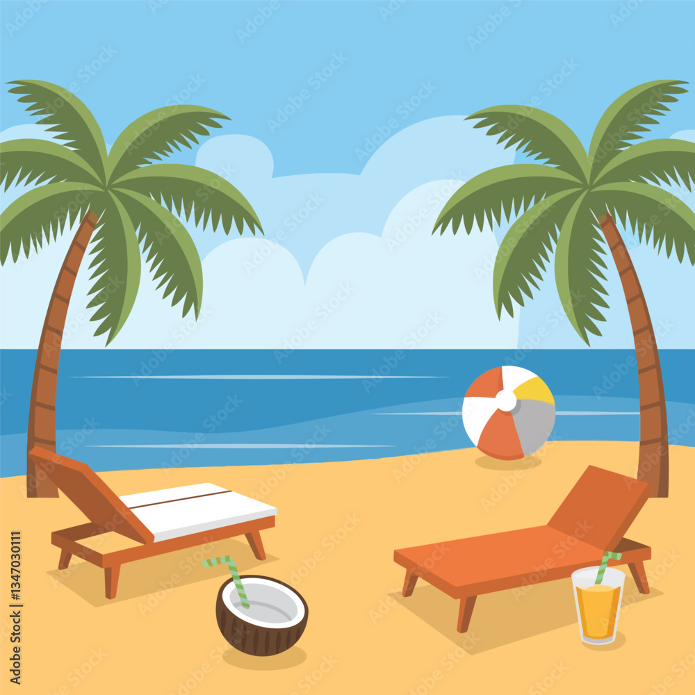 Obraz premium tropical beach with palm trees and sun. Summer vector