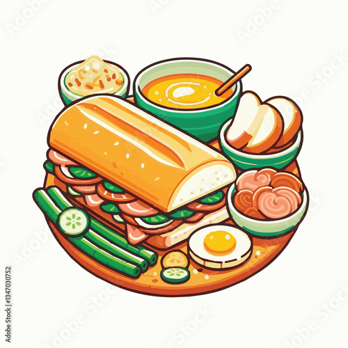 bread, baguette, meal, meat, fresh, food, background, cucumber, carrot, lunch, cuisine, coriander, sandwich, asian, traditional, vietnamese, pork, vietnam, sliced, closeup, cilantro, vegetable, street