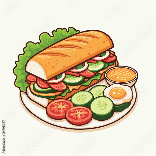 bread, baguette, meal, meat, fresh, food, background, cucumber, carrot, lunch, cuisine, coriander, sandwich, asian, traditional, vietnamese, pork, vietnam, sliced, closeup, cilantro, vegetable, street