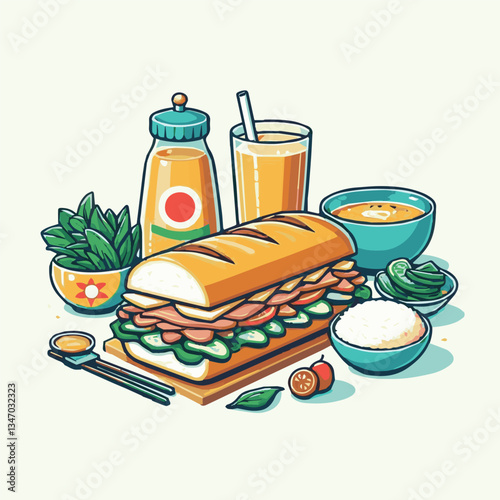 bread, baguette, meal, meat, fresh, food, background, cucumber, carrot, lunch, cuisine, coriander, sandwich, asian, traditional, vietnamese, pork, vietnam, sliced, closeup, cilantro, vegetable, street