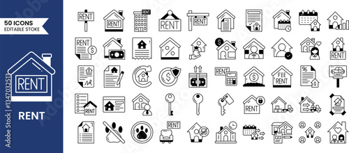 Rental Property icons set in line style. such icons as owner, real estate, rent, sale, sales agent, search and more. Vector illustration