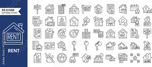 Rental Property icons set in line style. such icons as owner, real estate, rent, sale, sales agent, search and more. Vector illustration