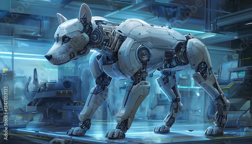 AI-Powered Biomechanical Robotic Dog With Ceramic Plating In Autonomous AI Factory