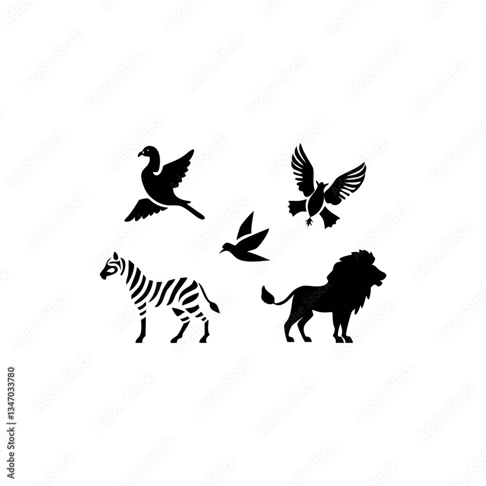 Obraz premium Black silhouette animal vector set
