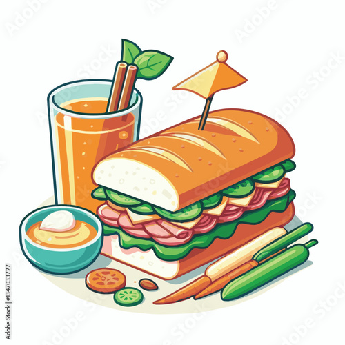 bread, baguette, meal, meat, fresh, food, background, cucumber, carrot, lunch, cuisine, coriander, sandwich, asian, traditional, vietnamese, pork, vietnam, sliced, closeup, cilantro, vegetable, street