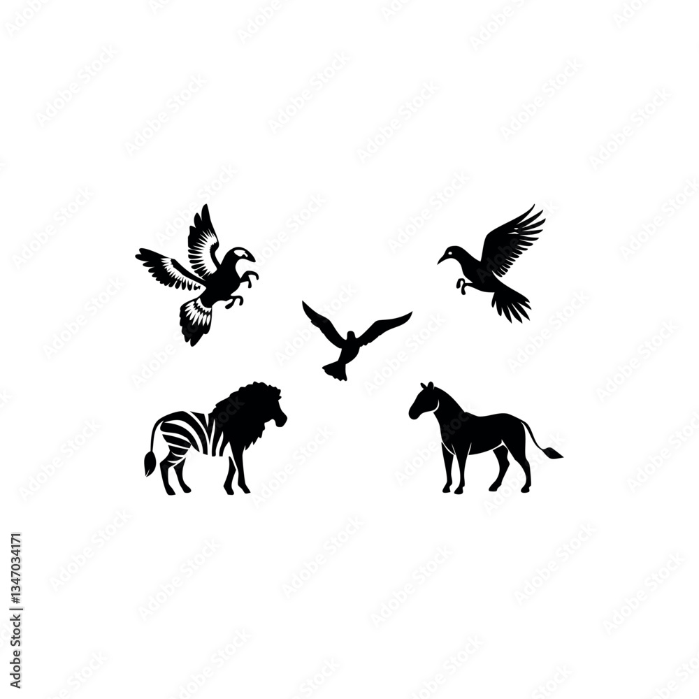 Fototapeta premium Black silhouette animal vector set