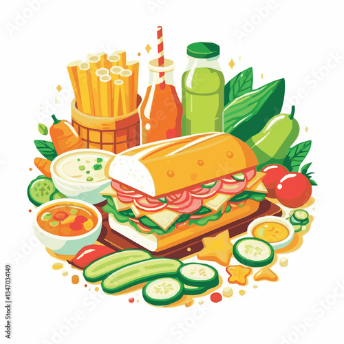 bread, baguette, meal, meat, fresh, food, background, cucumber, carrot, lunch, cuisine, coriander, sandwich, asian, traditional, vietnamese, pork, vietnam, sliced, closeup, cilantro, vegetable, street