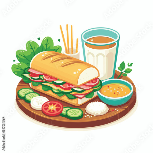 bread, baguette, meal, meat, fresh, food, background, cucumber, carrot, lunch, cuisine, coriander, sandwich, asian, traditional, vietnamese, pork, vietnam, sliced, closeup, cilantro, vegetable, street