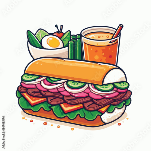 bread, baguette, meal, meat, fresh, food, background, cucumber, carrot, lunch, cuisine, coriander, sandwich, asian, traditional, vietnamese, pork, vietnam, sliced, closeup, cilantro, vegetable, street