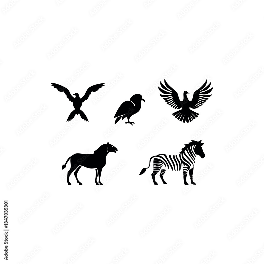 Fototapeta premium Black silhouette animal vector set