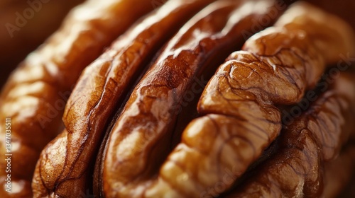 The image is a close up shot of a pecan nut meat