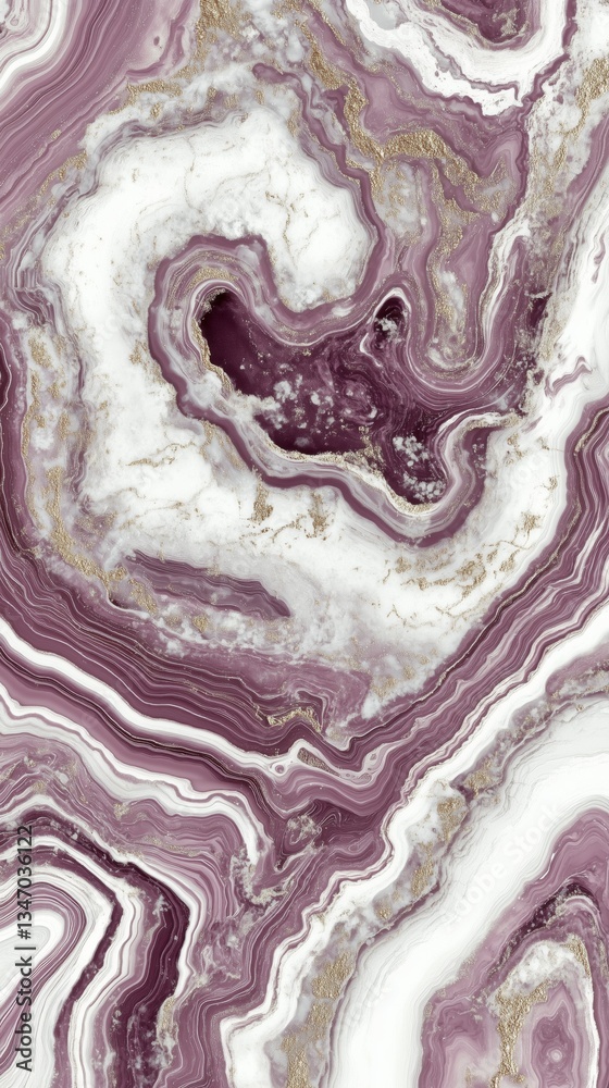 Obraz premium Elegant marble swirl with gold accents in purple and white tones