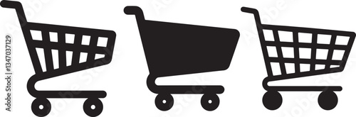 Silhouette of shopping cart icon set