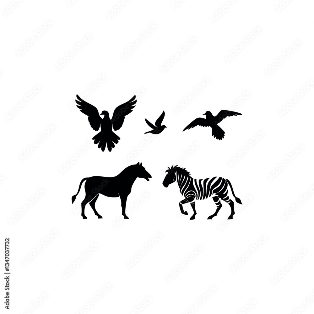 Obraz premium Black silhouette animal vector set