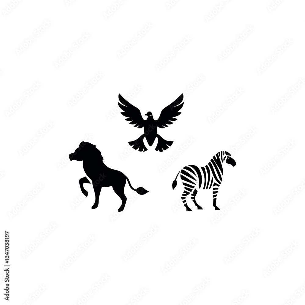 Fototapeta premium Black silhouette animal vector set
