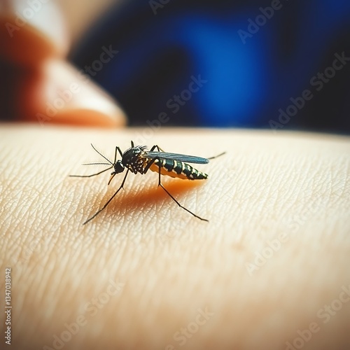 Mosquito on Human Skin.