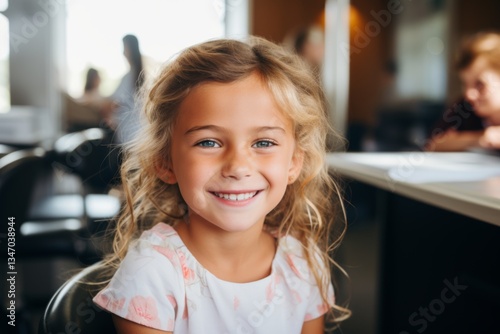 Portrait of a young American young girl smiling in the dentists office