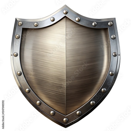 A weathered bronze shield, a steadfast symbol of unwavering protection, stands ready against any threat, showcasing its aged metal and riveted border.