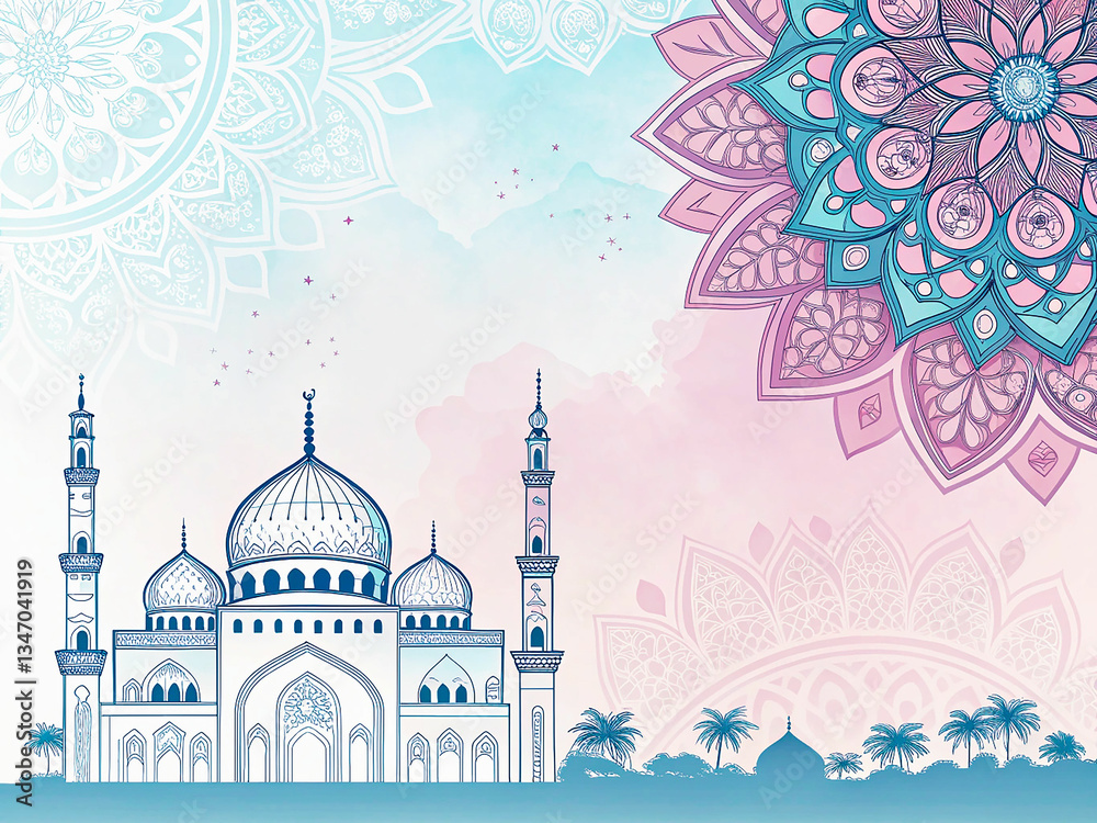 Fototapeta premium Minimalist yet Elegant Mosque Silhouette with Islamic Patterns background design