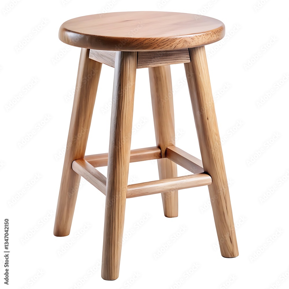 A simple, sturdy wooden stool perfect for a rustic kitchen or cozy cottage, showcasing its natural wood grain and simple design with a light, clean background. A simple, sturdy wooden stool perfect for a rustic kitchen or cozy cottage, showcasing its natural wood grain and simple design with a light, clean background.