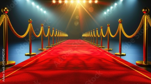 Shining Red Carpet Pathway Surrounded by Golden Ropes