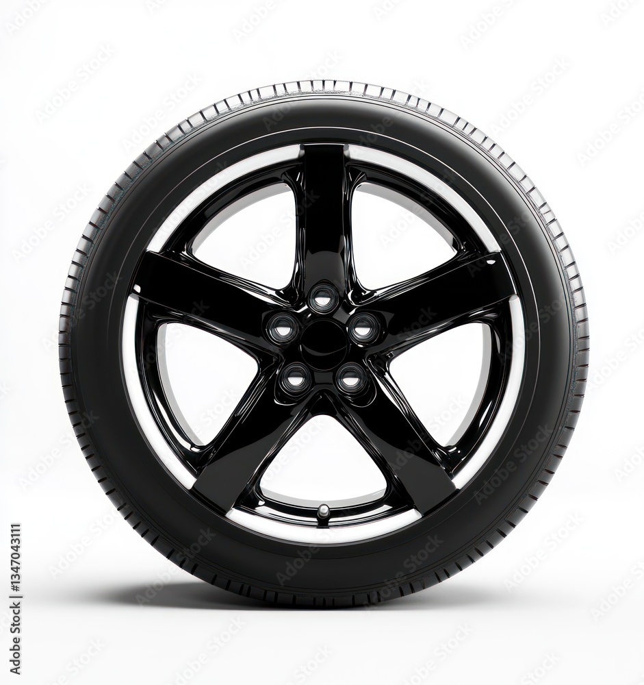 Obraz premium Isolated Car Tire with Black Rim on White Background Studio Shot