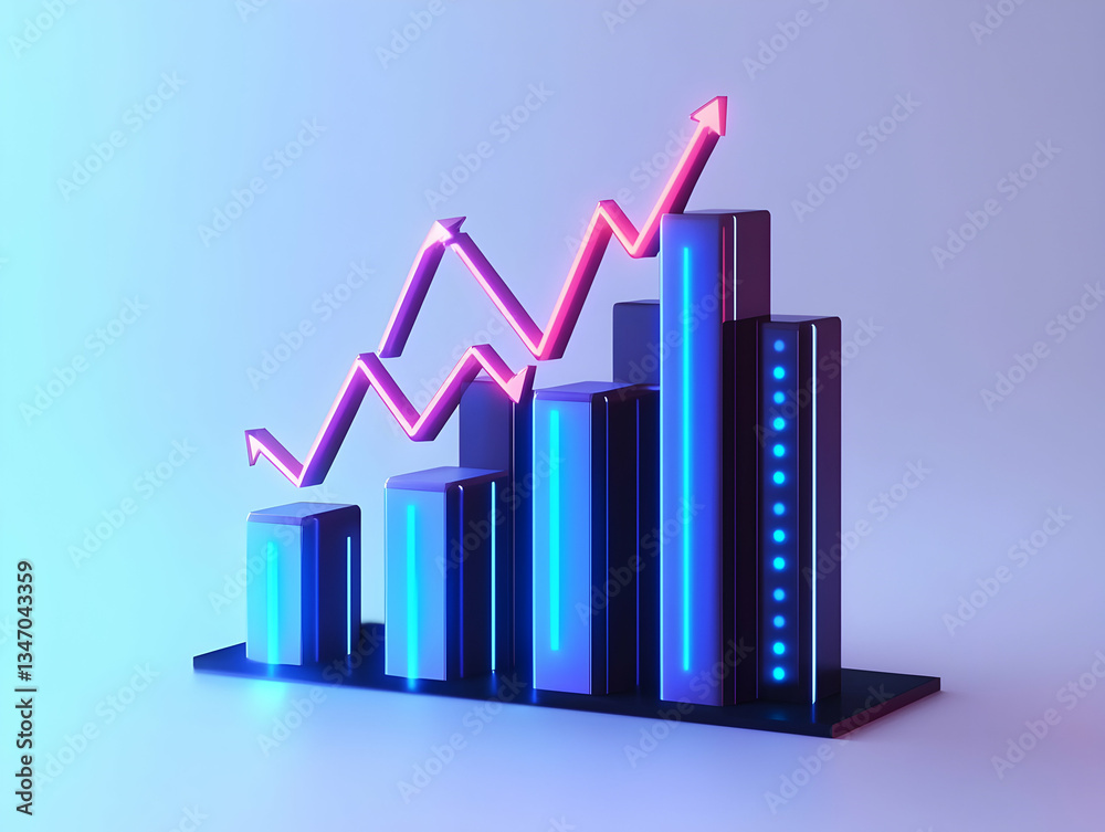 Rising Bar Graph with Glowing Arrow Showing Growth and Success Rising Bar Graph with Glowing Arrow Showing Growth and Success
