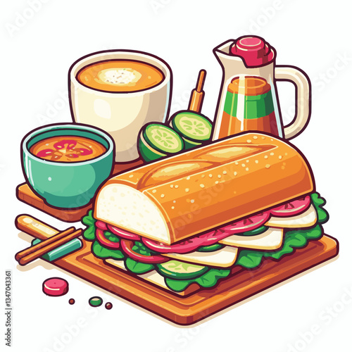 bread, baguette, meal, meat, fresh, food, background, cucumber, carrot, lunch, cuisine, coriander, sandwich, asian, traditional, vietnamese, pork, vietnam, sliced, closeup, cilantro, vegetable, street