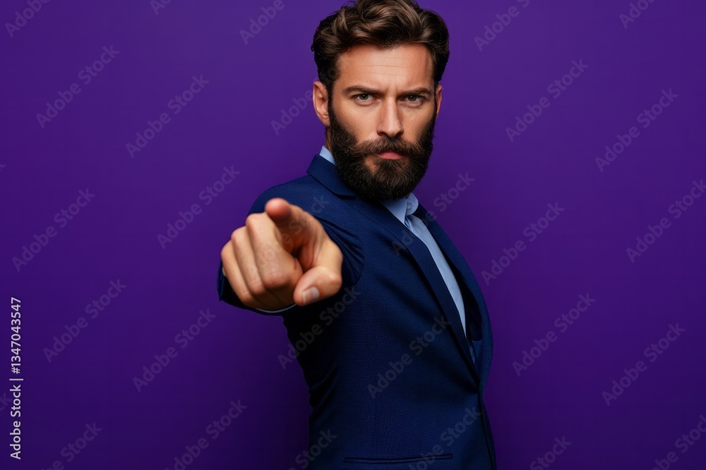 Naklejka premium Man in a suit pointing with an intense gaze