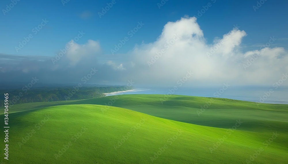 Coastal Green Hills for Sunny Sky, Ocean View. Coastal Green Hills for Sunny Sky, Ocean View.
