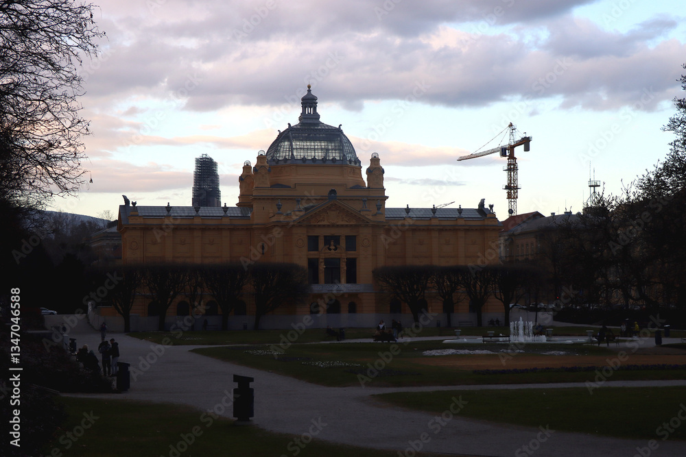 Historic Art Pavilion in Zagreb, Croatia in early spring.