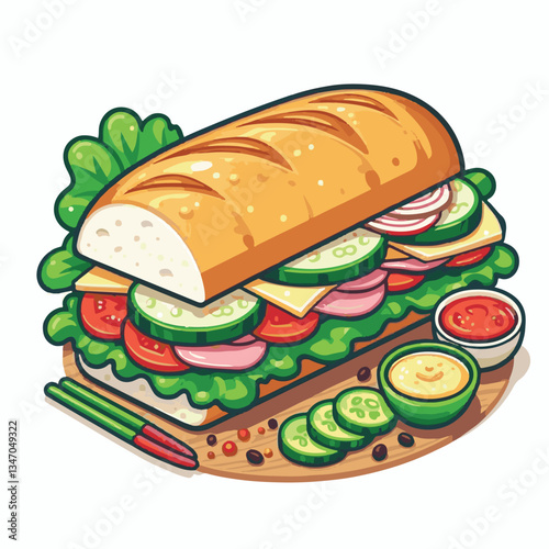 bread, baguette, meal, meat, fresh, food, background, cucumber, carrot, lunch, cuisine, coriander, sandwich, asian, traditional, vietnamese, pork, vietnam, sliced, closeup, cilantro, vegetable, street