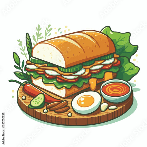 bread, baguette, meal, meat, fresh, food, background, cucumber, carrot, lunch, cuisine, coriander, sandwich, asian, traditional, vietnamese, pork, vietnam, sliced, closeup, cilantro, vegetable, street