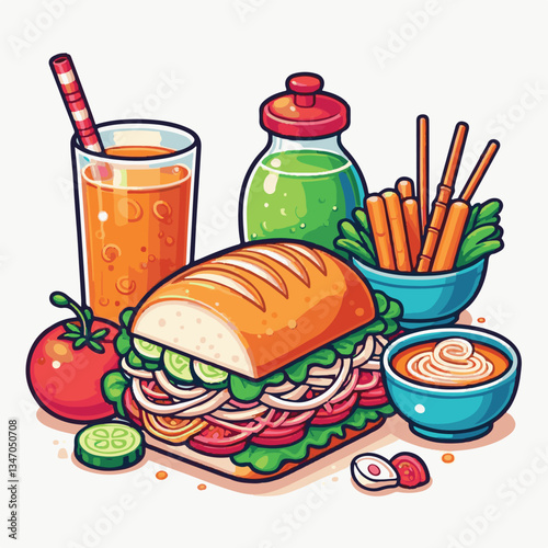 bread, baguette, meal, meat, fresh, food, background, cucumber, carrot, lunch, cuisine, coriander, sandwich, asian, traditional, vietnamese, pork, vietnam, sliced, closeup, cilantro, vegetable, street
