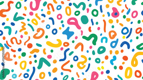 Colorful cartoon pattern, a seamless vector of colorful squiggles on a white background