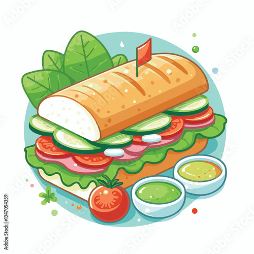 bread, baguette, meal, meat, fresh, food, background, cucumber, carrot, lunch, cuisine, coriander, sandwich, asian, traditional, vietnamese, pork, vietnam, sliced, closeup, cilantro, vegetable, street