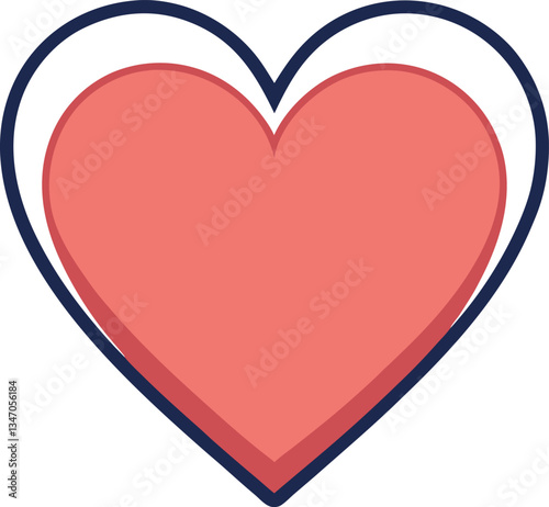 Illustration of Heart Icon with Outline, An illustration of a heart icon with a soft pink shade and a bold outline, symbolizing love and affection.  
