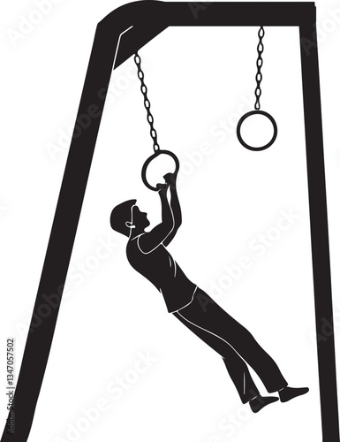 Silhouette of Gymnasts Performing on Gymnastic Rings – Strength and Balance Concept