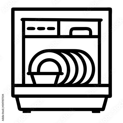 Minimalist Dishwasher Icon - Black and White Line Art