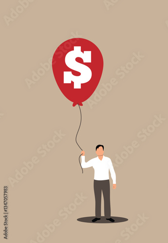 Business Man with Money Balloon. Growing income and finances concept vector art