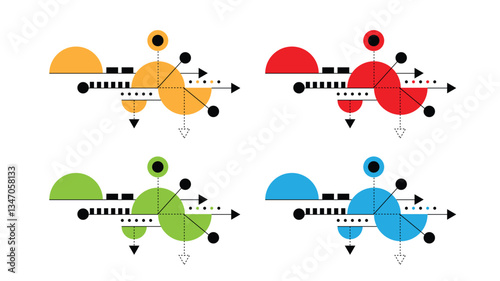 Circle and Semi Circle Colorful Hi Tech Line Art Design Element. Graphic elements and resources concept vector art