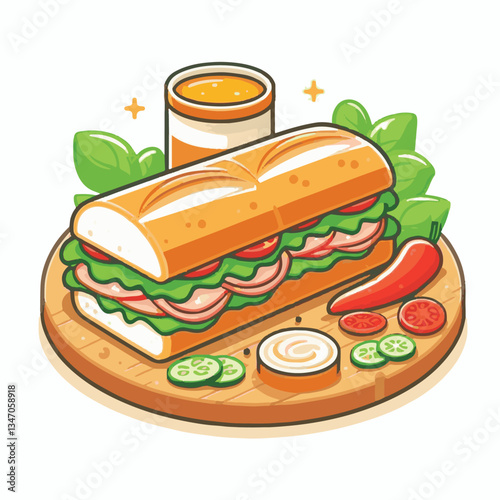bread, baguette, meal, meat, fresh, food, background, cucumber, carrot, lunch, cuisine, coriander, sandwich, asian, traditional, vietnamese, pork, vietnam, sliced, closeup, cilantro, vegetable, street