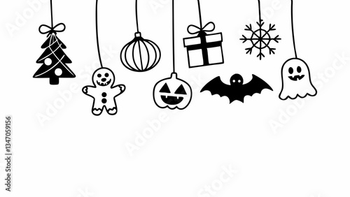  Design a festive vector for a holiday greeting (e.g., New Year, Halloween) using themed icons and bold, thematic colors.