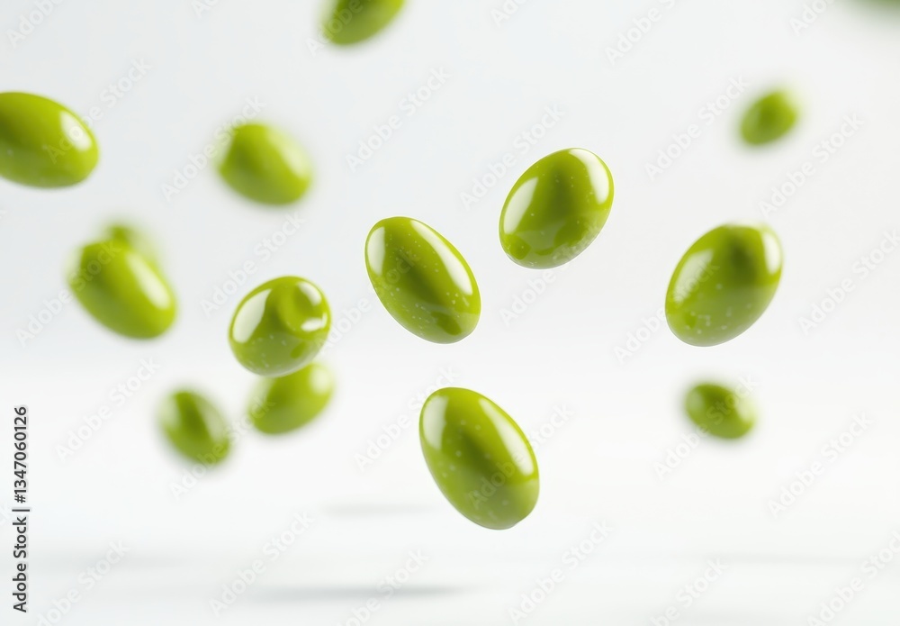Glossy Green Capsules Floating in Midair with Soft White Background for Natural Health Products and Dietary Supplements Imagery Glossy Green Capsules Floating in Midair with Soft White Background for Natural Health Products and Dietary Supplements Imagery