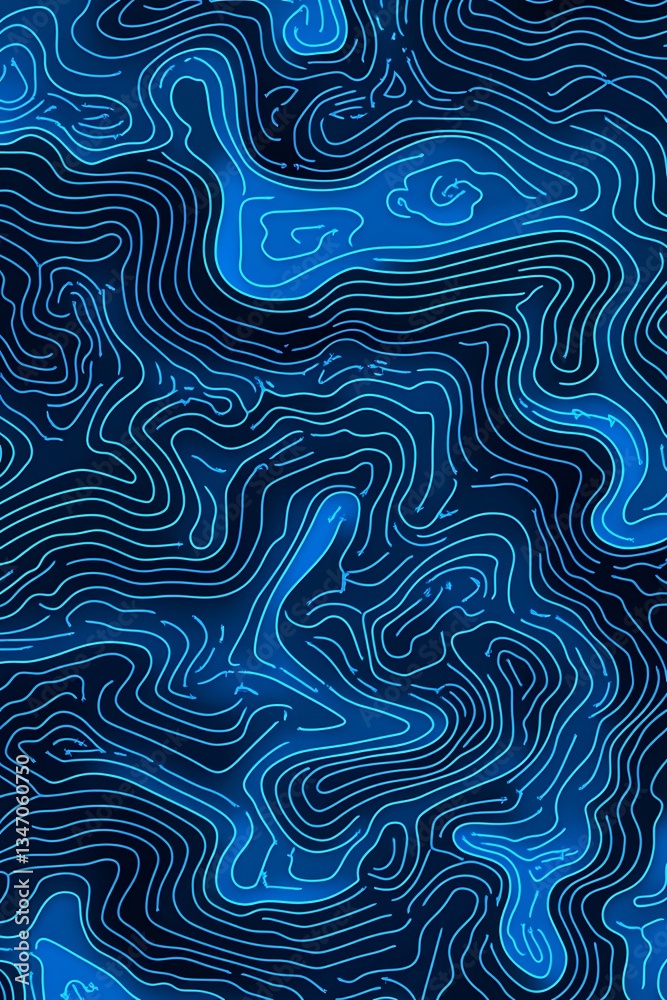 Abstract Topographic Contour Lines Seamless Pattern with Blue Illumination Abstract Topographic Contour Lines Seamless Pattern with Blue Illumination