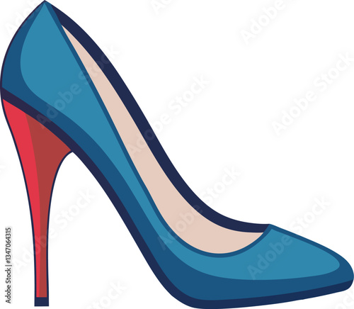 Elegant High Heel Shoe in Blue and Red, A sophisticated blue high heel with a red heel, symbolizing style, fashion, and elegance in footwear design.
