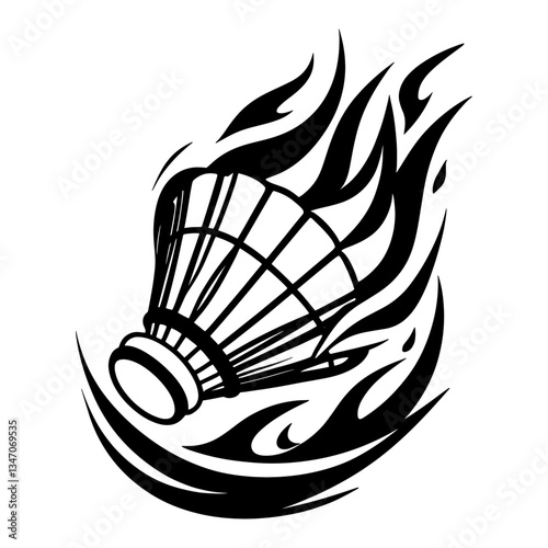 Hot badminton fire logo silhouette. badminton club graphic design logos or icons. vector illustration.Badminton Shuttlecock. Dynamic Sports Illustration.
