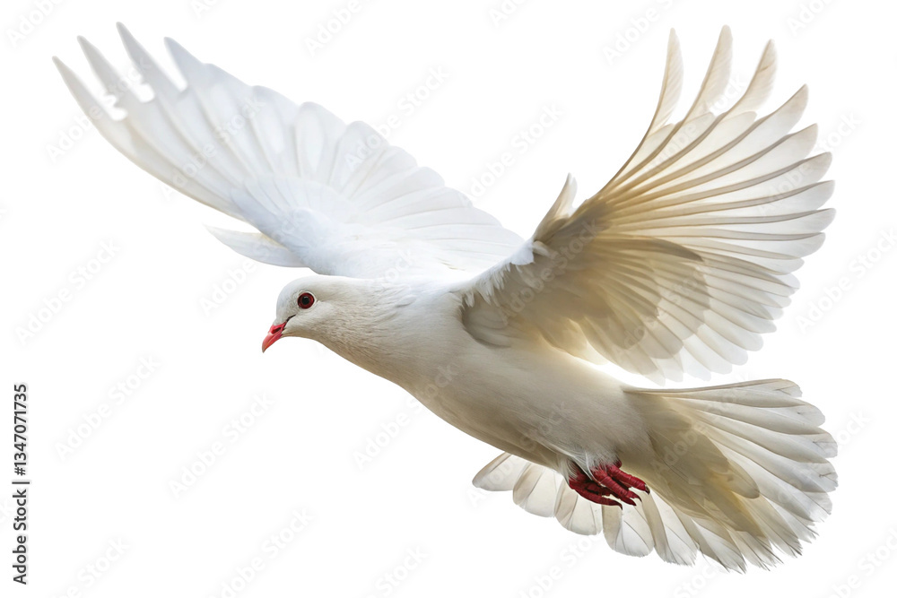 Fototapeta premium Photograph of a white dove with its wings spread. Clipped image.
